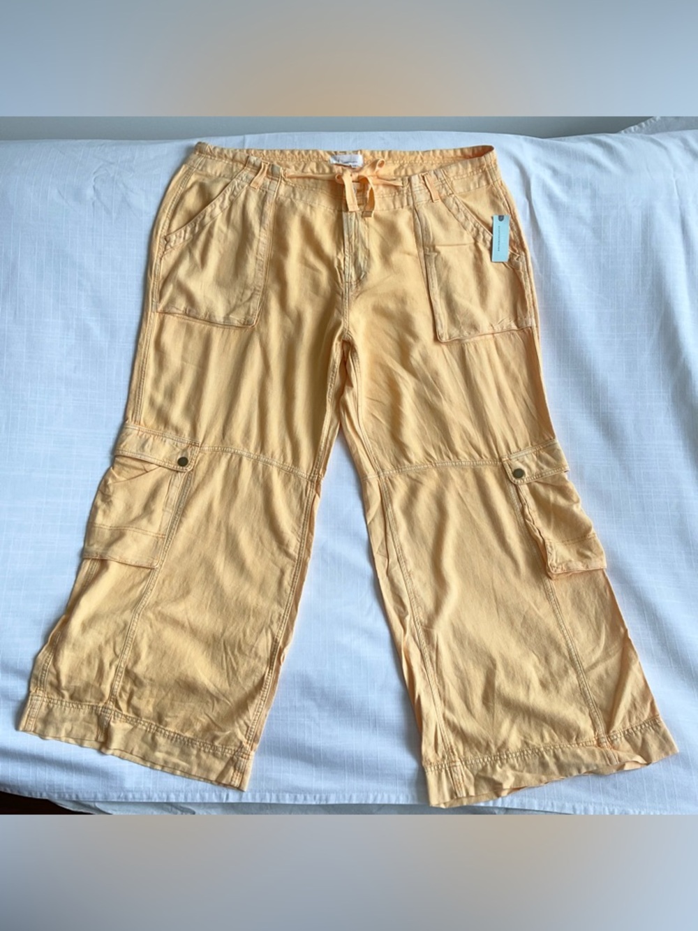 NWT Anthropologie | Yellow Linen Cargo Pants Wide Leg | 18W